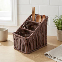 Desktop Storage Basket Sturdy Rim Woven Desktop Basket Rectangular for Kitchen