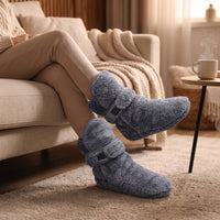 Fleece Booties with Strap Warm Bootie Slippers Soft and Thick Slippers with High-Top for Adults, Elderly, Cold Floors, Home, Bedroom