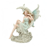 Fairy Girl Moon Figurine Winged Curved Moon Fairy Ornament Textured