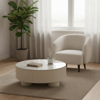 2 Pieces Round Nesting Table Set Creamy Aesthetic Drum Coffee Table Set Light Luxury design Minimalist Design for Small Spaces