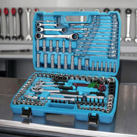 Automotive Mechanics Tool Set Chrome Steel Car Repair Tool Kit Polished Socket Set with Case Portable for Diyers, Garage, Workshop, Roadside Emergency