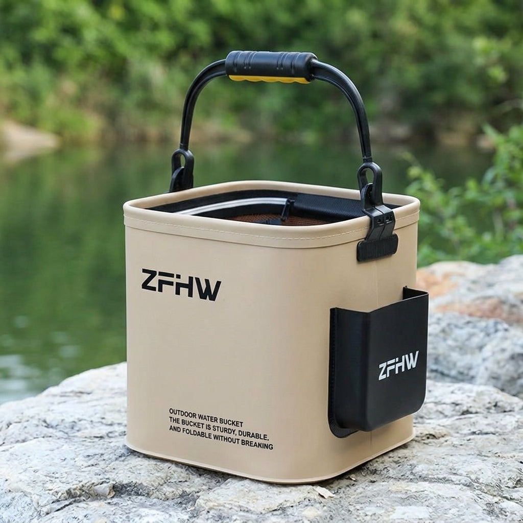 Foldable Fishing Bucket, Portable Foam Cube for Live Fish, with Handle, Desert Yellow