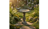 Miniature Birdbath Feeder Carved Surface Resin Birdbath Ornament Decorative