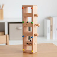 Ball Run Challenge Game Hand-Eye Coordination Training Wooden Ball Drop Structure Fine Motor Skill Development Knob and Slider Puzzle Box for Kids