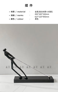 创意新中式金属纤夫拉线运动者装饰样板间售楼处客厅展示柜摆件