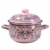 Enamel Soup Pot Decorative Print Enamel Stockpot Easy to Clean