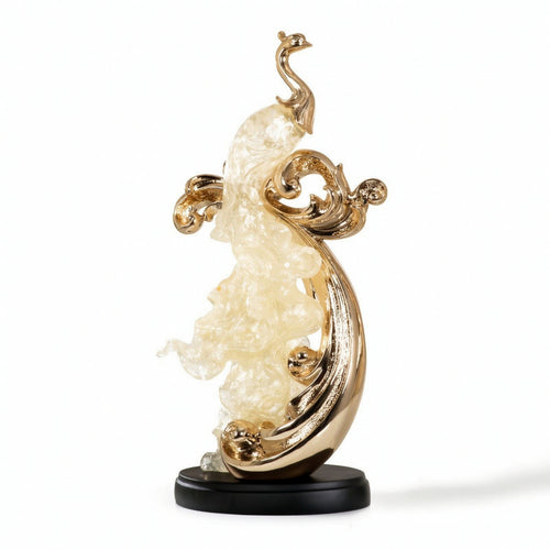 Bird Sculpture with Metallized Accents Translucent Bird Statue with Round Base Carved for Art Collectors, Entryway