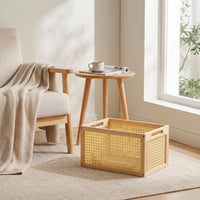 Wooden Storage Basket Lightweight Basket with Handles Space-Saving Rectangular Storage Box for Closet, Shelves, Bedroom