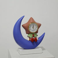 Table Clock with Figurine Whimsical Tabletop Clock Decorative Ornament Celestial Crescent Moon Statue Analog for Desk