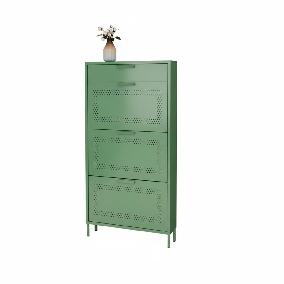 Footwear Organizer Space-saving Narrow Entryway Shoe Storage Metal Construction Tipping Drawers Ventilated Doors Suitable for Apartment Dwellers Homeowners Hallway Small Areas