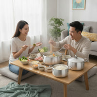 5 Pieces Aluminum Pot with Lid Brushed Pot with Lid Even Heating for Students