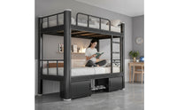 Metal Bunk Bed with Storage Heavy Duty Bunk Bed with Cabinets Space Saving Furniture for Students, Dormitory, Employee Housing, Compact Bedroom