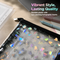 A5 Laser Heart Zipper Binder for Stickers and Cards, 6-Hole Loose-Leaf Notebook