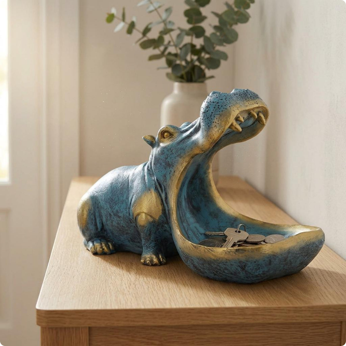 Hippo Tray Sculpted Hippo Figurine Seated for Desk