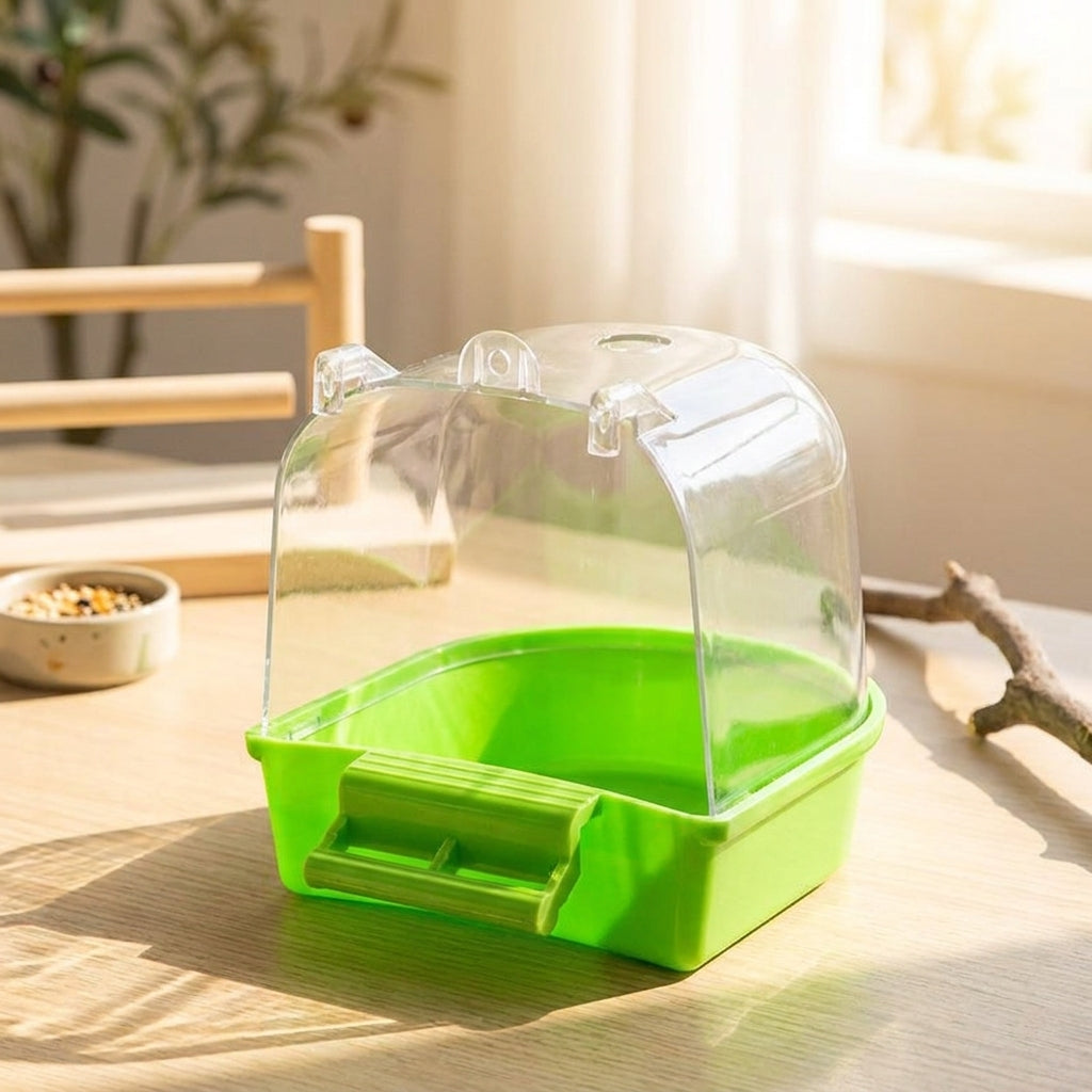 Bird Bath with Cover for Small Birds, Corner Parrot and Cockatiel Bath, Screw-On Budgie Bath for Cage, Canary Budgies Pet Bird