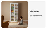 Sturdy Metal Frame Bookcase with Glass Doors Large Capacity Bookshelf Heavy-Duty Display Cabinet Easy to Clean for Book Lovers, Homeowners, Office Workers, Living Room, Bedroom, Retail Space