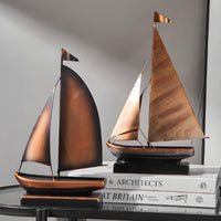 Bronze-Gold Sailboat Ornament Shiny Iron Sailboat Model Gift Idea