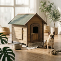 Wooden Dog House Elevated Floor Gabled Rooftop Dog House Slatted Construction for Indoor