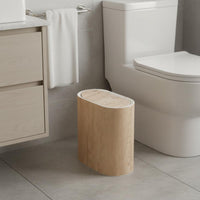 Wood Grain Trash Can Large Capacity Slim Trash Bin Easy to Open for Bathroom