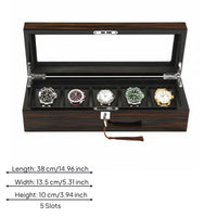 Wooden Watch Display Case Padded Slots Wooden Watch Box Ebony-Toned Wood-Grain