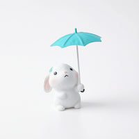 Rabbit with Umbrella Miniature Animal Statue Outdoor for Micro-Landscape