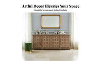 Wabi-Sabi Aesthetic Carved Door Credenza Distressed Finish Multi-Door Credenza Vintage Design Sideboard long-lasting Construction for Homeowners, Families, Renters, Dining Room, Bedroom, Entryway, Kitchen