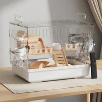 Large Hamster Cage with Wire Mesh Top, Luxury House Shape for Syrian and Dwarf Pets, Easy Spotless Transparent Acrylic Design with Deep Bedding Area