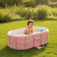 Collapsible Kids Pool with Support Step Portable Foldable Kids Pool Non-Inflatable Hard-Sided for Toddlers, Backyard