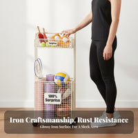 Large Capacity Exercise Mat Storage Rack Lockable Casters Exercise Mat Storage Cart Space-Saving Design Rolling Sports Equipment Rack Sturdy Iron Frame for Fitness Enthusiasts, Families, Garage, Living Room, Playroom