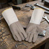 Heat Resistant Soldering Gloves with Canvas Cuffs Heavy-Duty Leather Soldering Gloves Long-Lasting Professional-Grade for Welders, Metalworkers, Blacksmiths, Metalworking, Forge Work