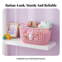 Handled Cartoon Basket Imitation Rattan Weave Household Storage adaptable