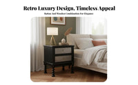 Rattan Drawer Nightstand Multi-Purpose Bedside Cabinet Easy Assembly for Adults
