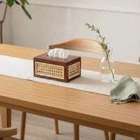 Tissue Box Cover Rectangular Tissue Box with Rattan Panels Woven for Living Room