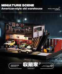 1:64美式旧仓库修理店车库场景模型停车场收纳适用MINIGT车模摆件