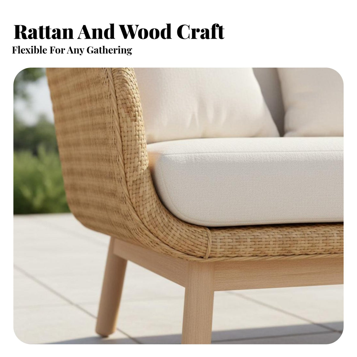 4 Pieces sturdy Wood Frame 4-Piece Conversation Group Woven elements Patio Set Weather-Resistant Garden Seating Minimalist Design for Families, Homeowners, Adults, Balcony, rearyard, Porch, waterside