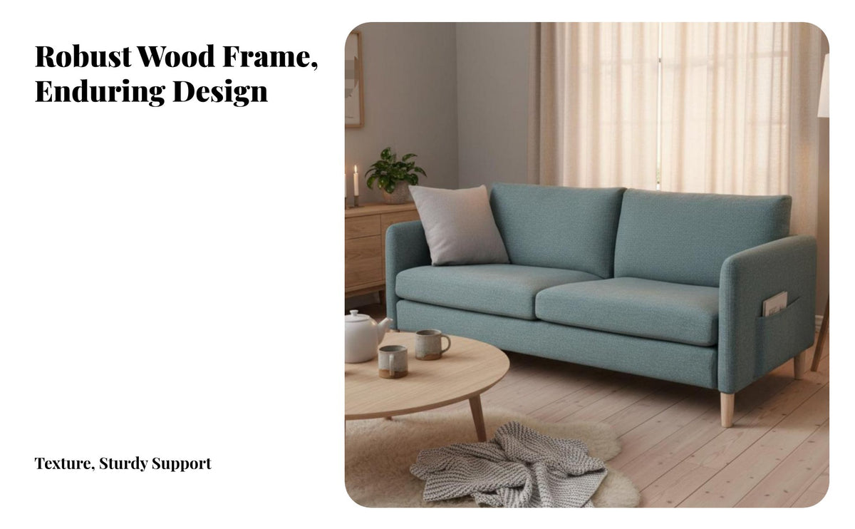 Nordic design Fabric Sofa with Wooden Legs Modern Design Upholstered Settee with Legs Comfortable pading Couch Removable slipcoverings for Apartment Dwellers, Families, Homeowners, Small Spaces, Lounge Area, Home