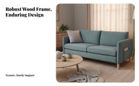 Nordic design Fabric Sofa with Wooden Legs Modern Design Upholstered Settee with Legs Comfortable pading Couch Removable slipcoverings for Apartment Dwellers, Families, Homeowners, Small Spaces, Lounge Area, Home