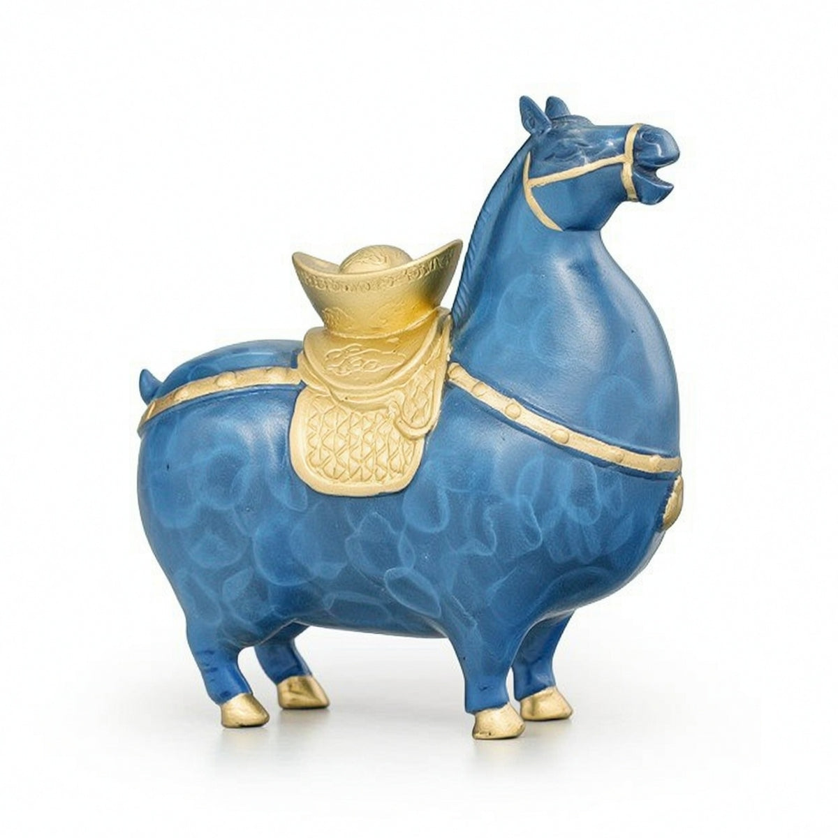 Horse Figurine with Gift Box Blue and Gold Horse Figurine Artistic for Shelf