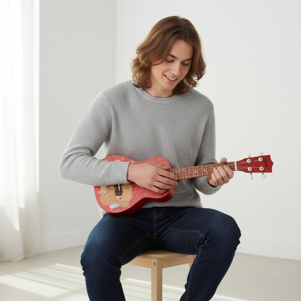 Red Ukulele Compact Wooden Ukulele String Instrument Guitar-Design