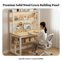 Desk Bookshelf Combo Multifunctional Computer Desk with Hutch Pegboard Wide Desktop Solid Wood Frame Functional Design Suitable for Students Kids Bedroom Dorm Room