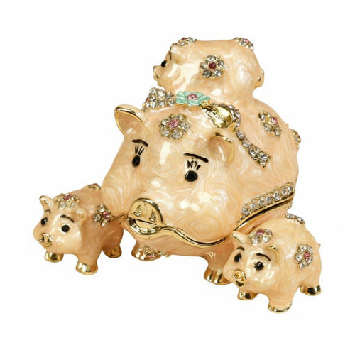 Astrological Pig Jewelry Box Handmade Craft Enameled Pig Trinket Box Hand