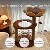 Sunflower Cat Tree with Space Capsule Condo, Wooden Tower