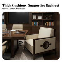 Wooden Frame Fabric Armchair Modern Chinese aesthetic Single Sofa Padded Armrests dense Foam seat pad for Hotel Lobby, Bedroom