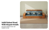 Chinese Design Carved Sofa Carvings Solid Wood Sofa Set Four-Season Use L Shaped Couch for Families, Adults, Home, Reception Area, Small Space