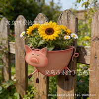 跨境新品彩绘小猪帆船造型壁挂花盆 户外家居墙面装饰 种植多肉花