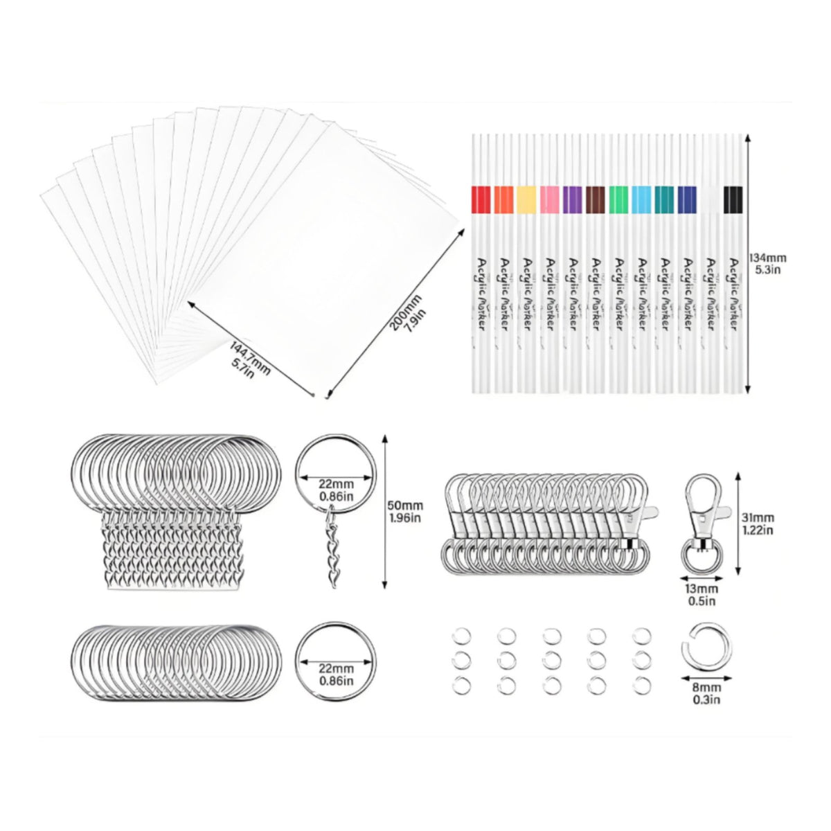 87 Pieces Shrink Paper Keychain Kit Easy to Use Shrinky Plastic Sheets