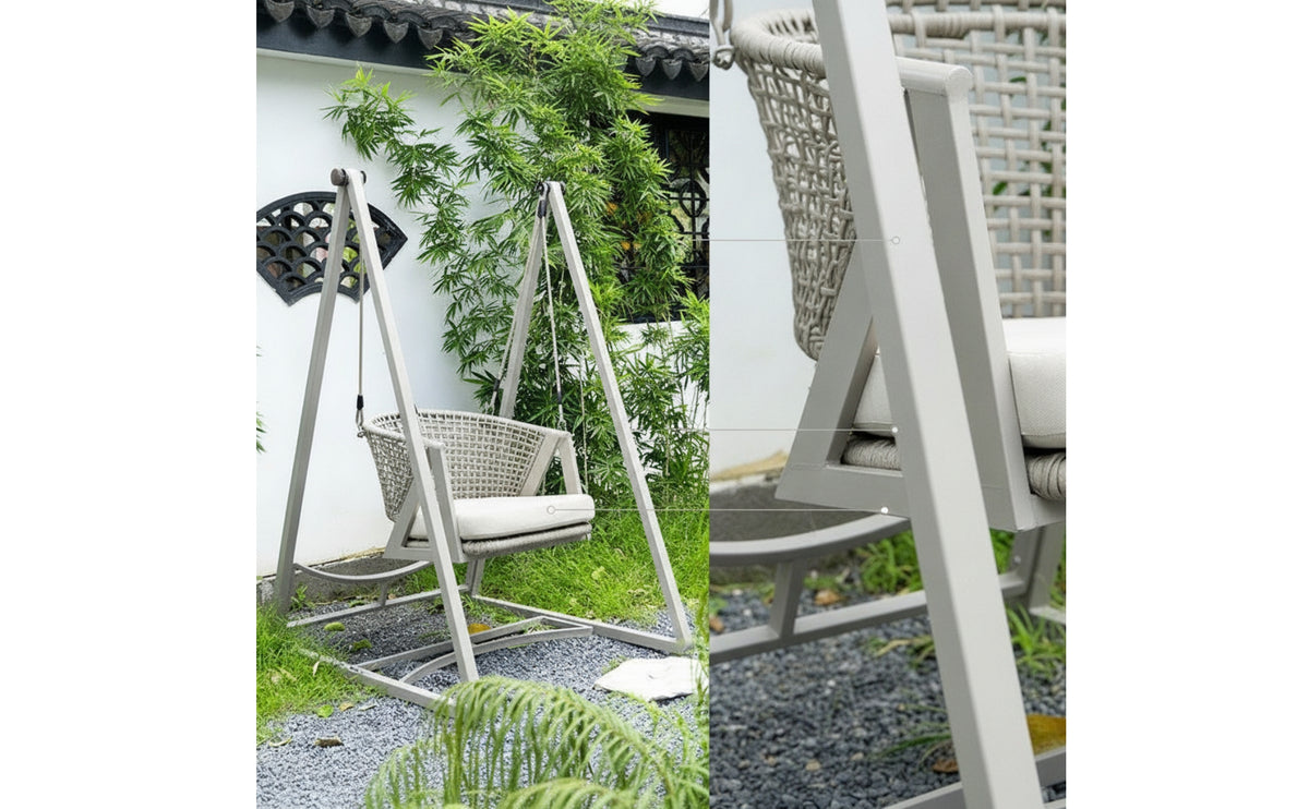 Woven Hanging Swing Chair with Stand Padded Basket Swing with Cushion Sturdy Freestanding Swing Chair Long-Lasting for Backyard