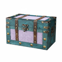 Wooden Treasure Chest cloth Look Surface Decorative Wooden Box Faux Leather Trim Household Storage for Desk, Living Room