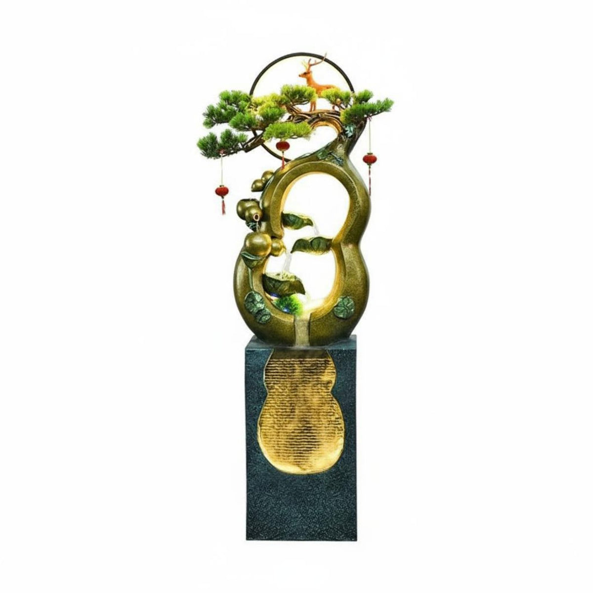Gourd Shaped Floor Water Feature Auspicious Symbolism Water Feature Easy to Assemble LED Cascading Water Feature for Living Room, Reception Area