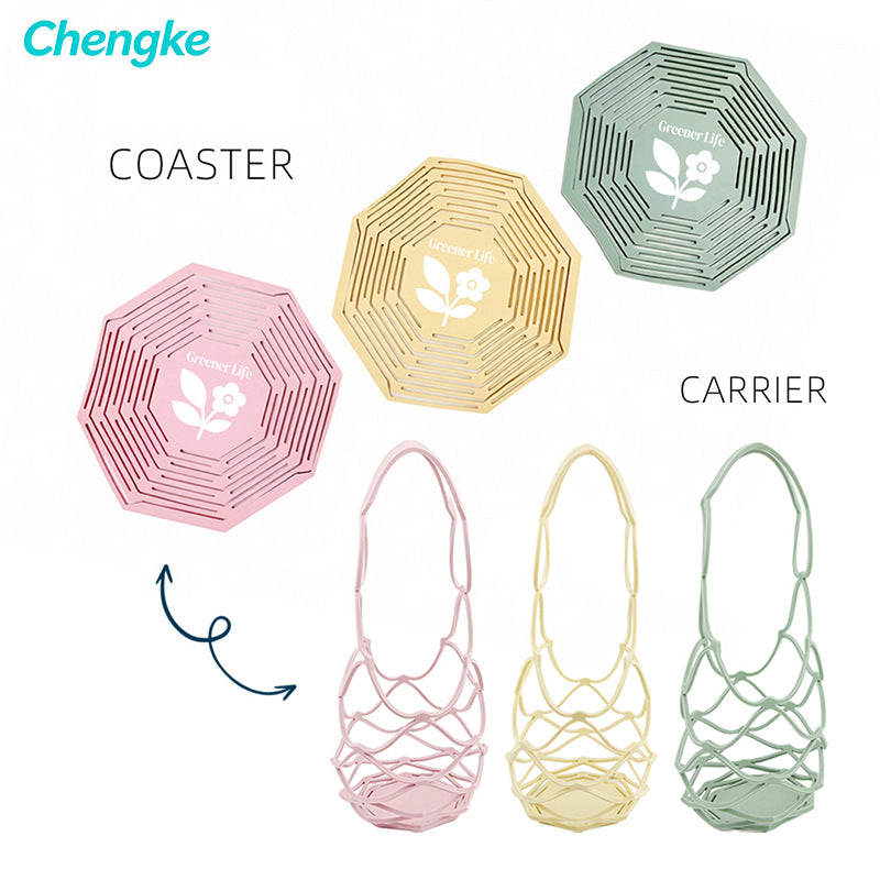 2026 New Summer Gift Silicone 2-in-1 Coaster Convertible Storage Bag for Milk Tea and Wine, Printable Logo